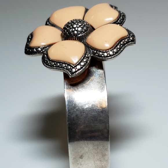 Peach Enamel Bracelet NK Sterling Silver Flower - Picture 4 of 8